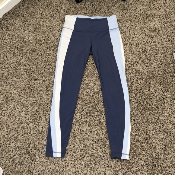 Athleta High Waist Leggings Size Small Tall ST Blue Striped - Picture 2 of 9